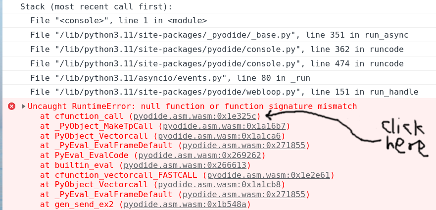 Function signature mismatch stack trace